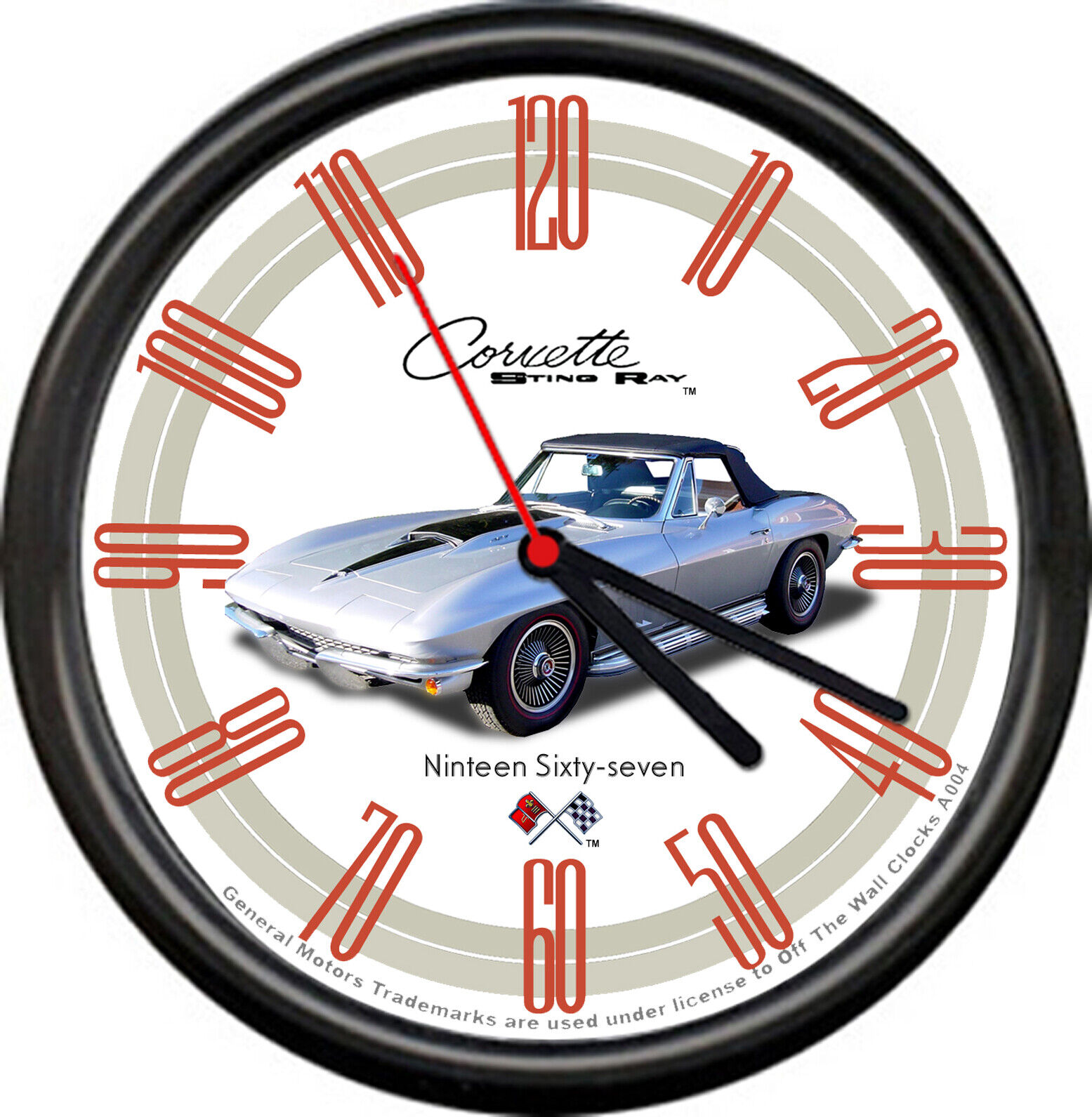 Licensed 1967 Corvette StingRay Convertible General Motors Sign Wall Clock
