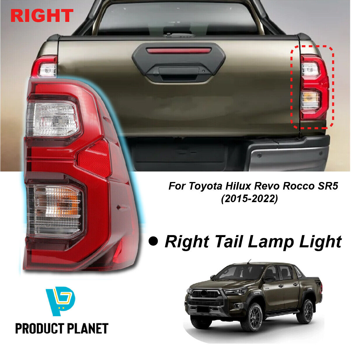 PAIR/Left/Right Rear Tail Light Brake Lamp For Toyota Hilux Revo 2015-2022