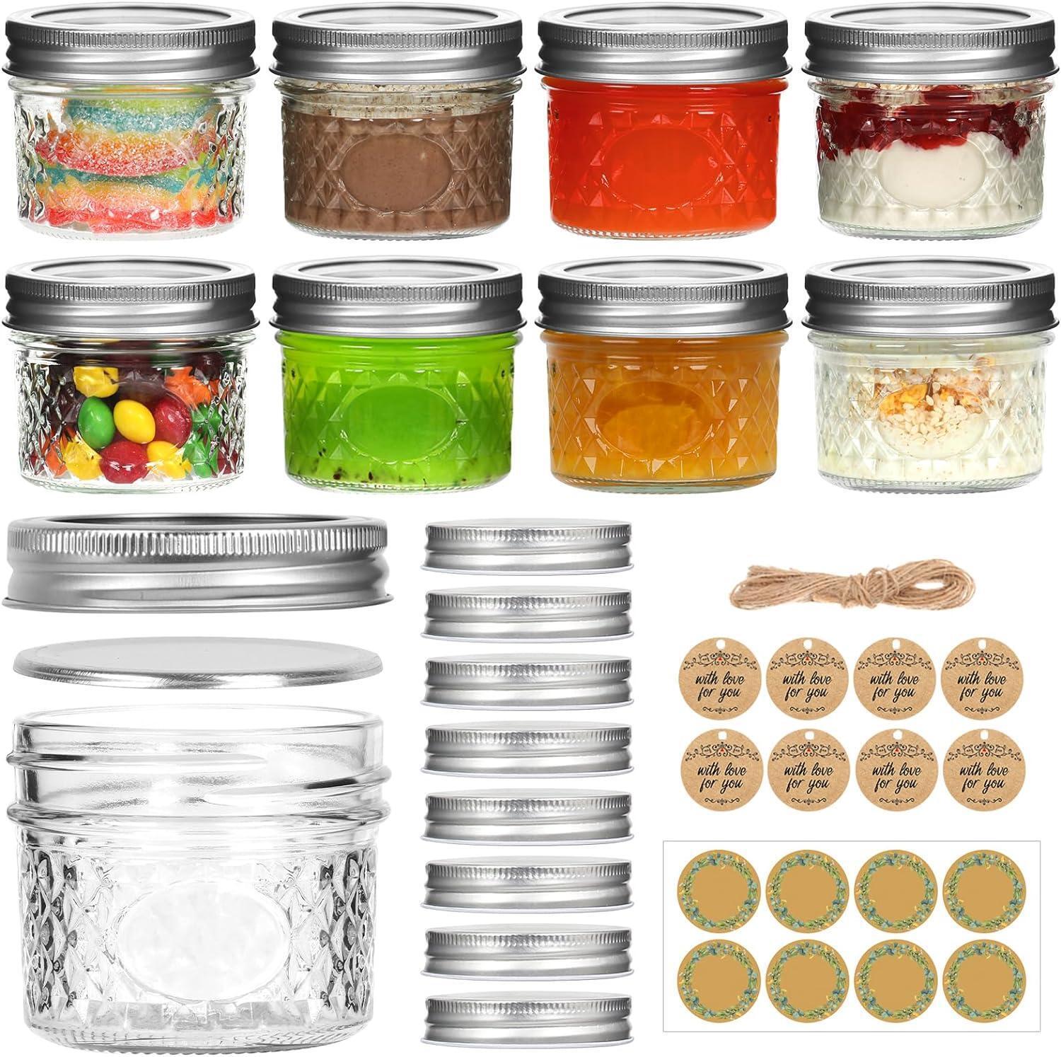 Small Mason Jars, 4oz 8 Pack Mini Mason Jars, Canning Jars with 8 Split-type Lid