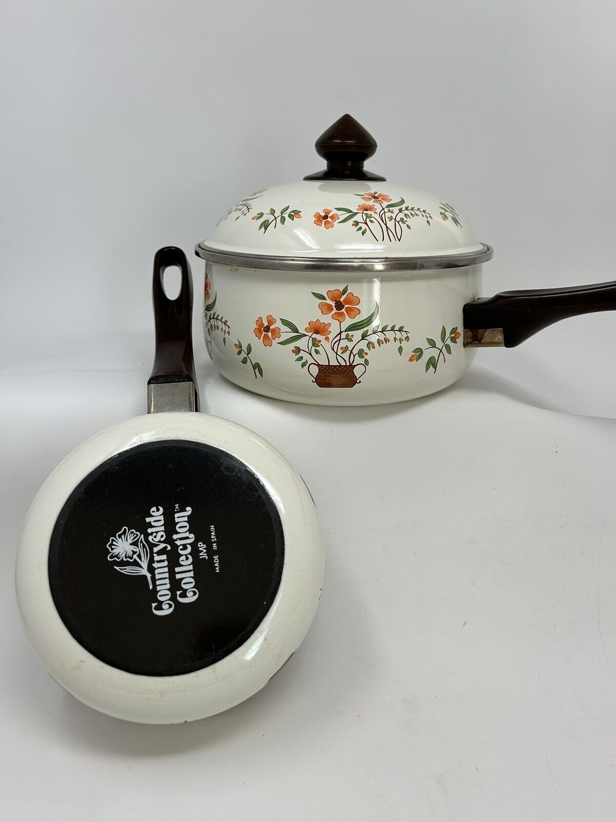 Countryside Collection Enamel Cookware Saucepans Lid by JMP Spain Vintage