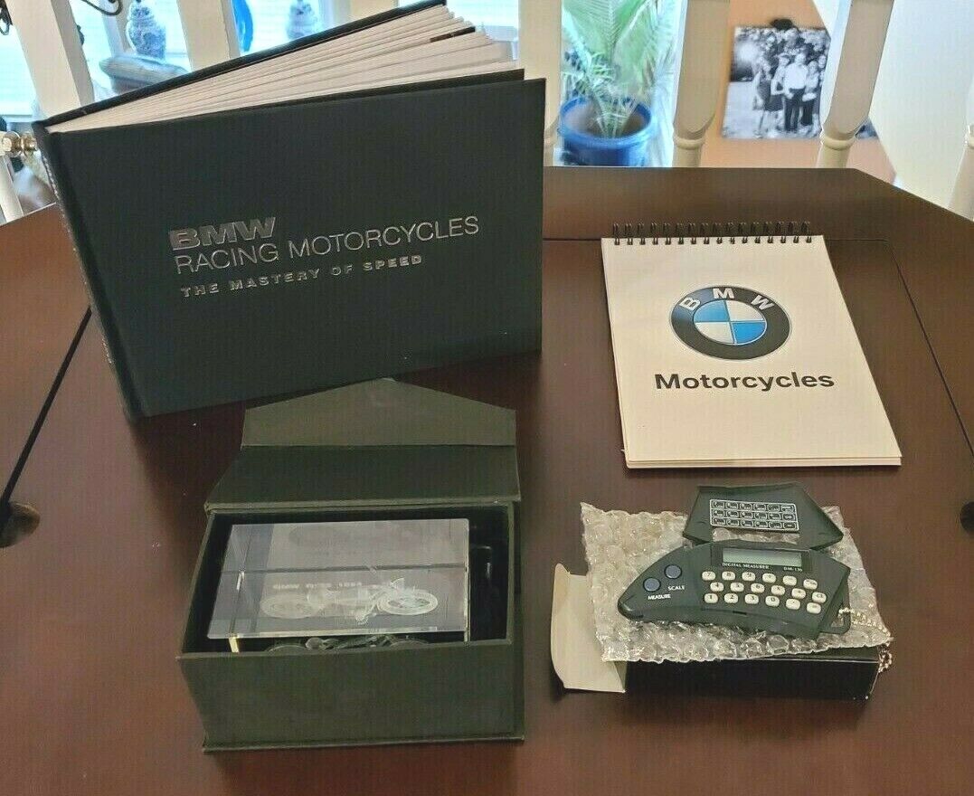 BMW Racing Motorcycles Gift Set Glass Paperweight, Hardback Book, Notepad