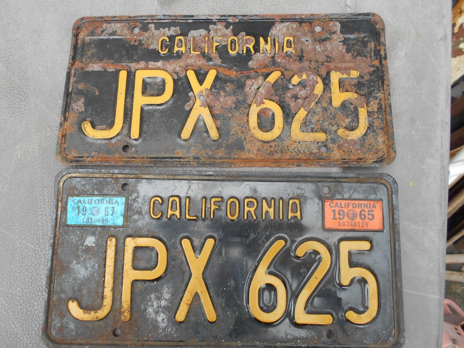 1963 California license plate pair  JPX 625 Glendale issued 1965 1967 Chevy Ford