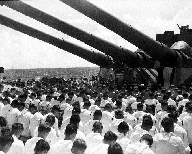 USS South Dakota Crew Benediction Service off Guam 8x10 WWII WW2 Photo 669