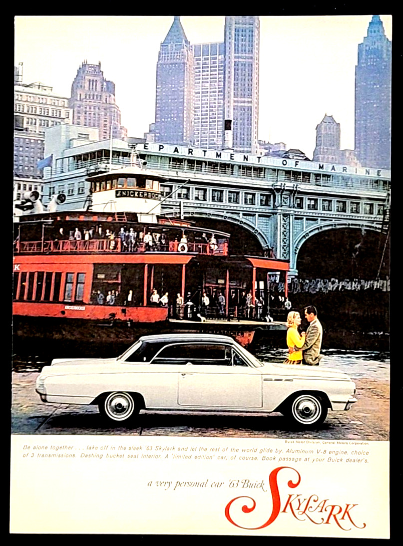 Buick Skylark 2-Door Coupe Original 1963 Vintage Print Ad Staten Island Ferry