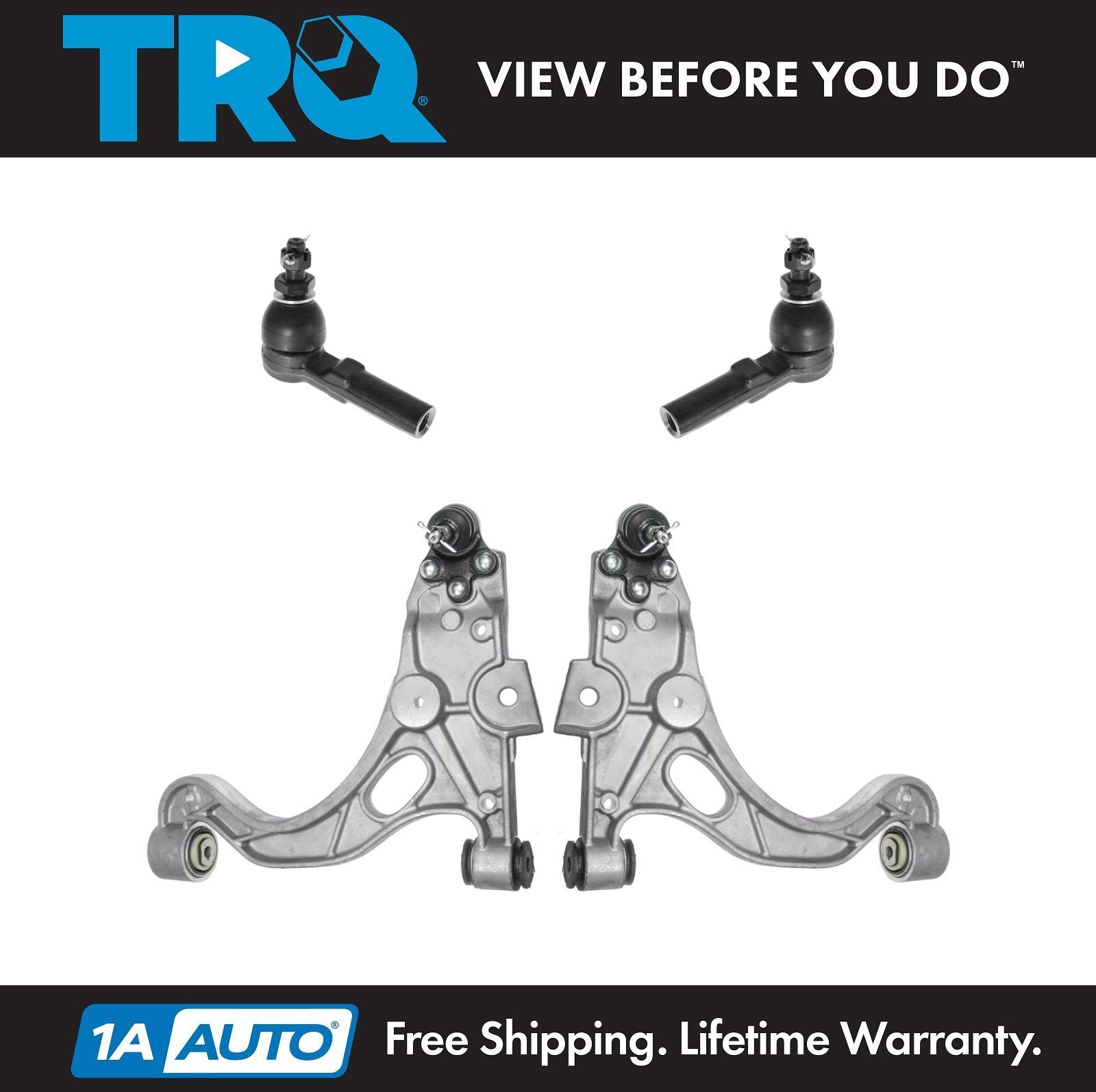 TRQ 4 pc Steering & Suspension Kit Control Arms w/ Ball Joints Tie Rods