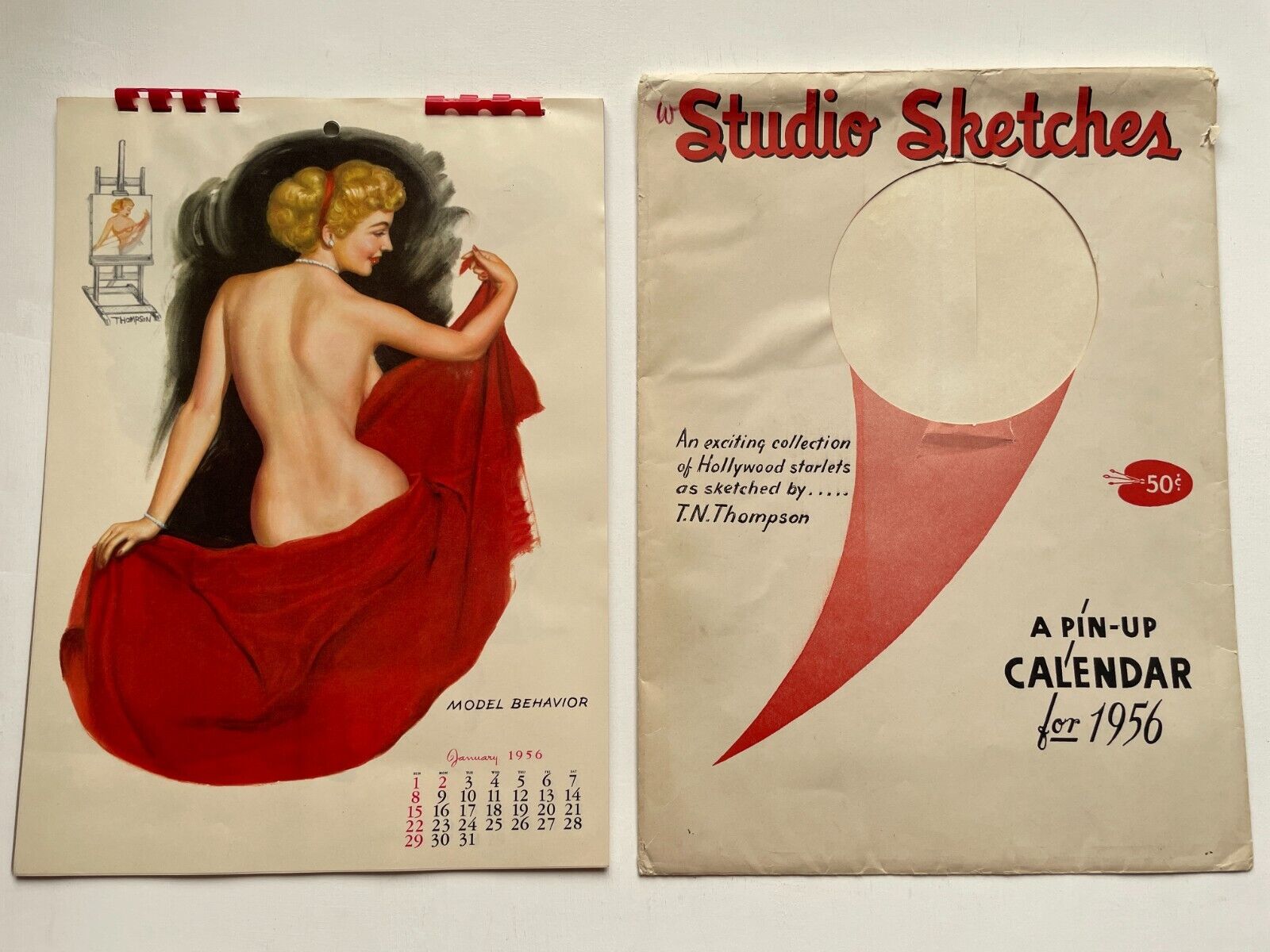 1956  12 Month Pinup Girl Calendar Studio Sketches by TN Thompson
