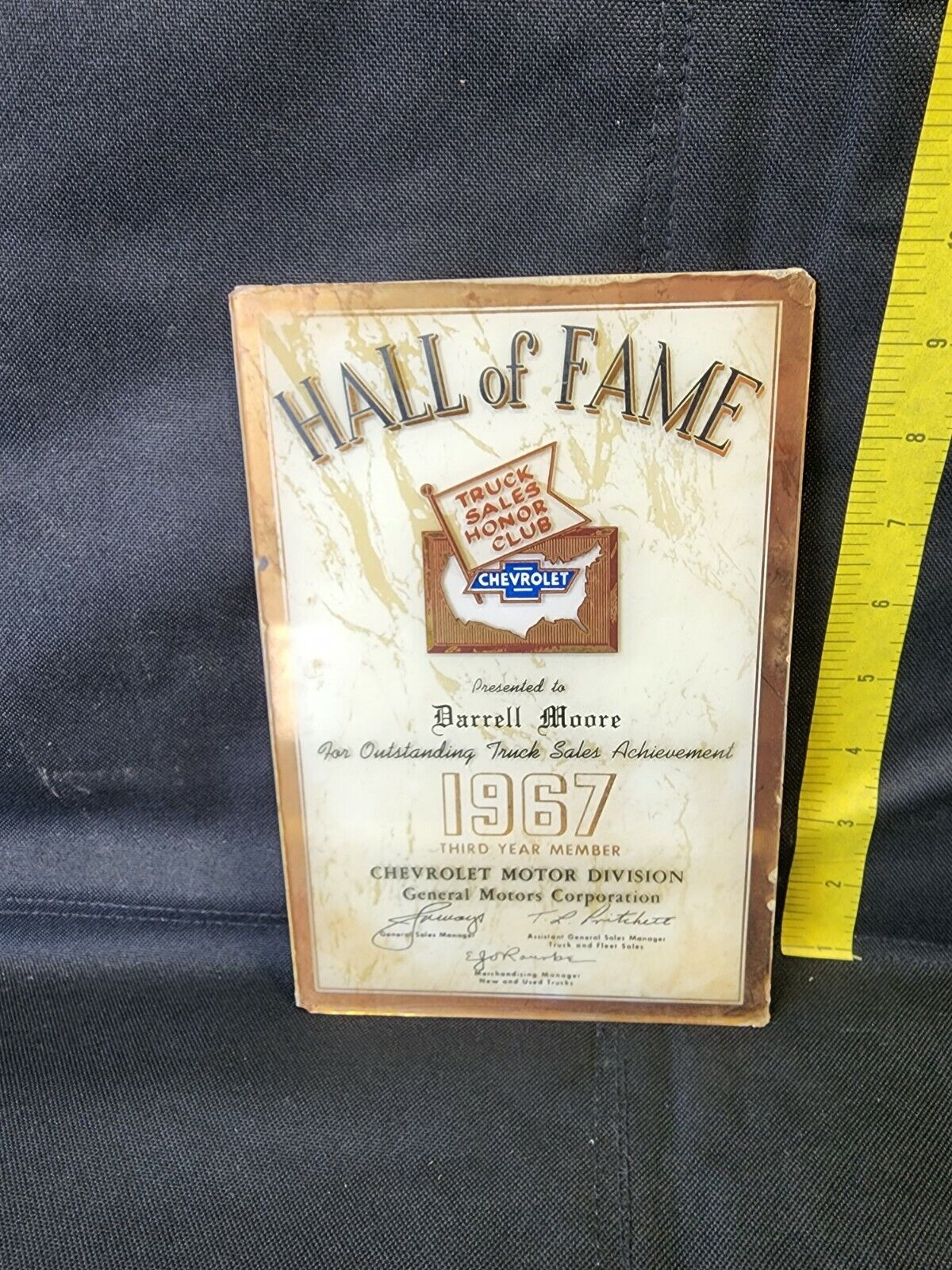 1967 Chevrolet Truck Sales Hall Of Fame Reverse Painted Glass Sign Plaque