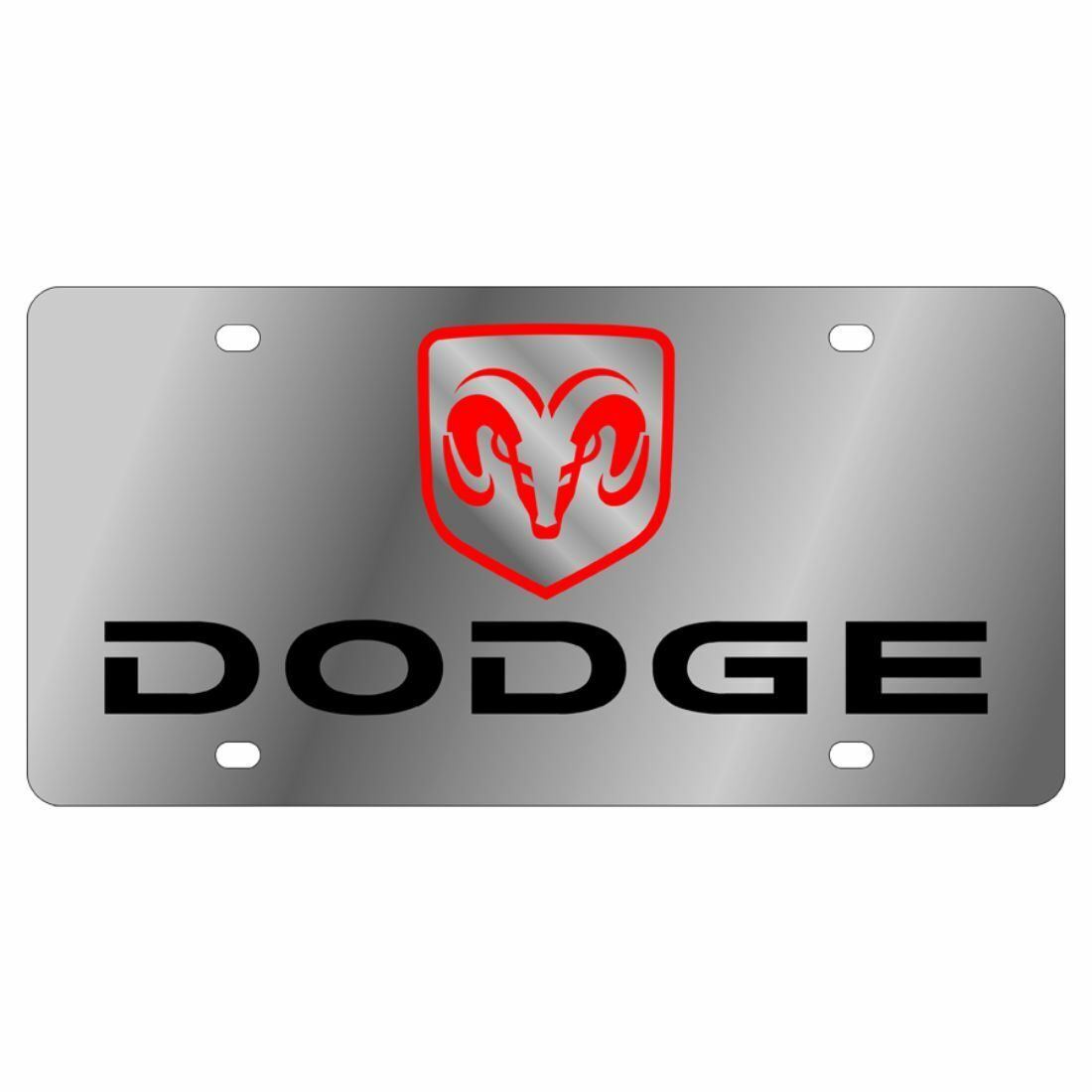 Stainless Steel Dodge Red Logo Mirror Black License Plate Frame 3D Novelty Tag