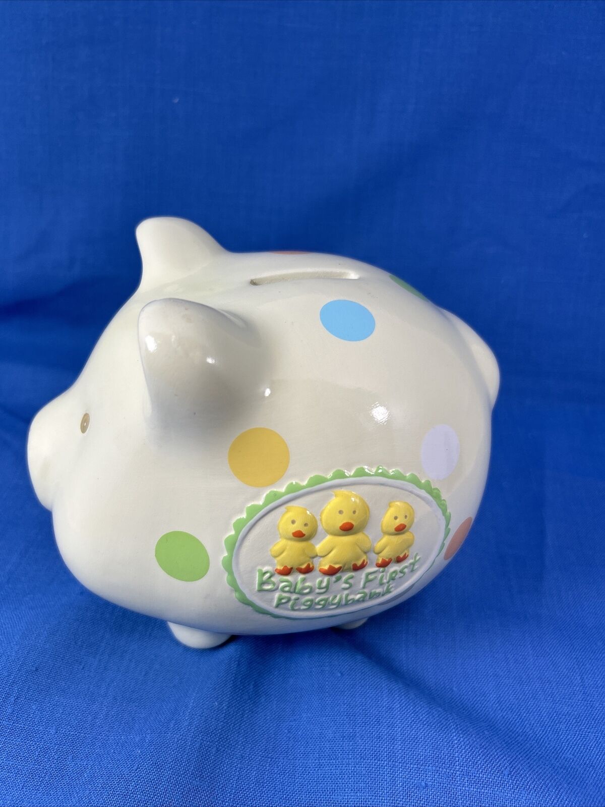 Baby Essentials My First Piggy Bank, 2010 A D Hutton Polka Dots /Ducks 7 X 6 X5”