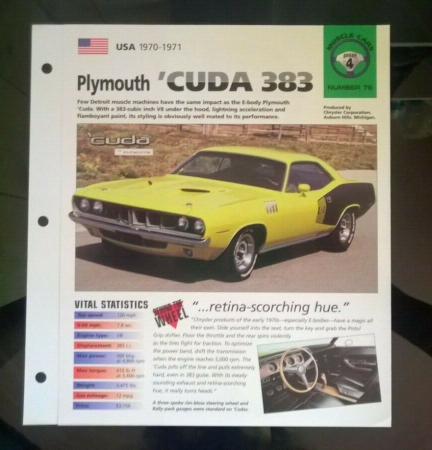 Imp 1970 71 Plymouth cuda 383  information brochure hot cars barracuda race car