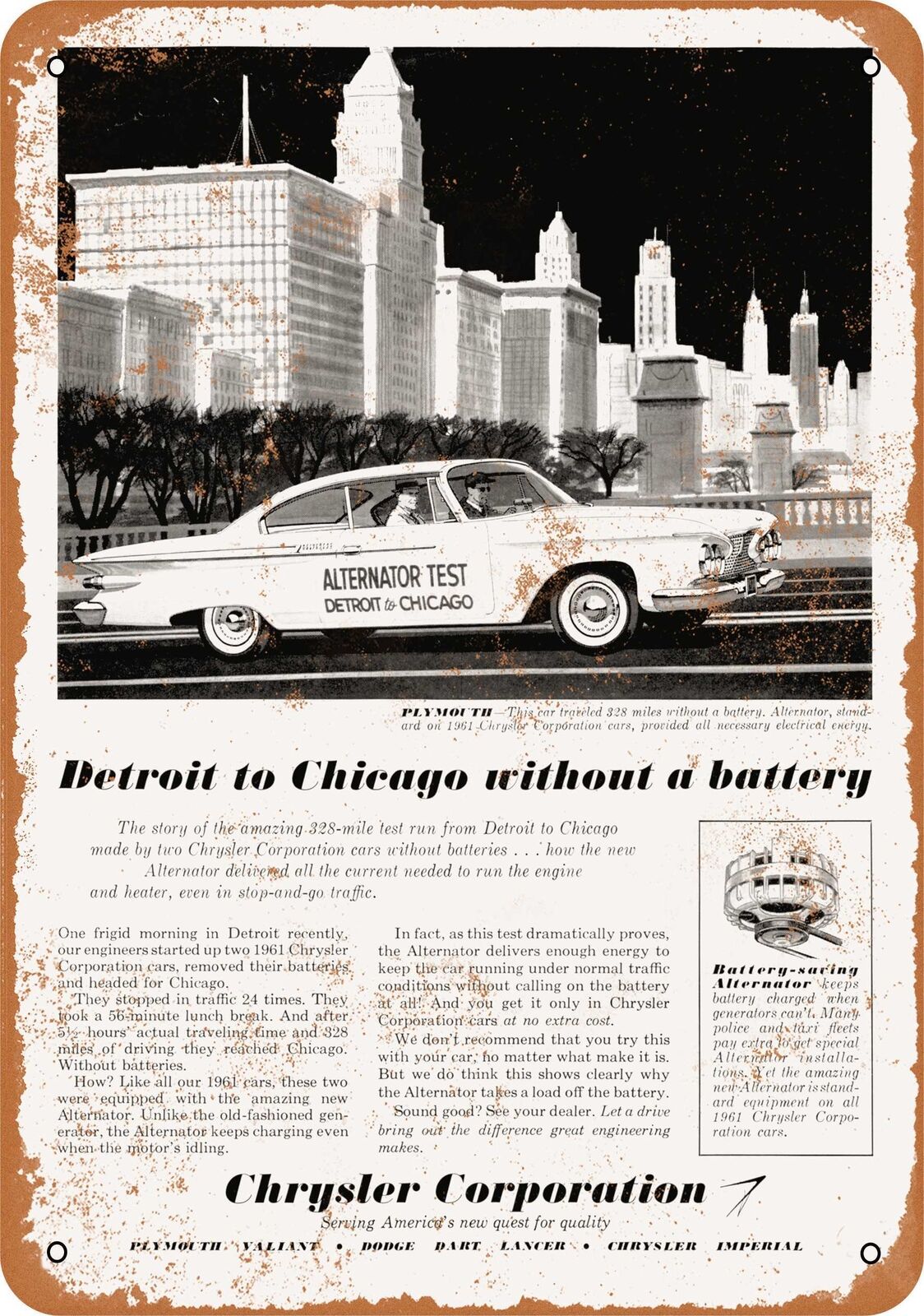 Metal Sign - 1961 Chrysler Alternators -- Vintage Look