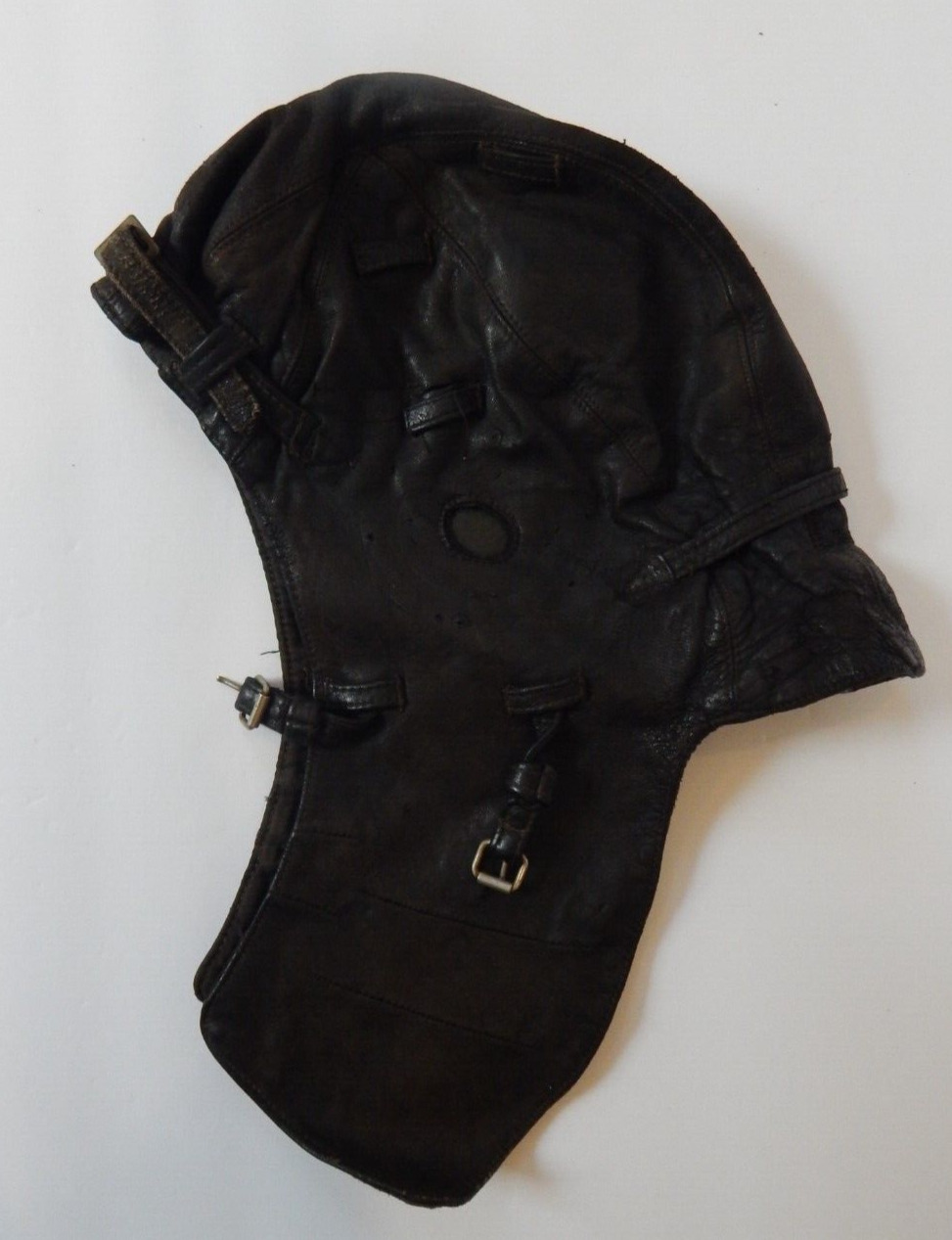 VINTAGE 1940s - 50s Black Leather Pilot's Helmet - Original Lining, Buckles