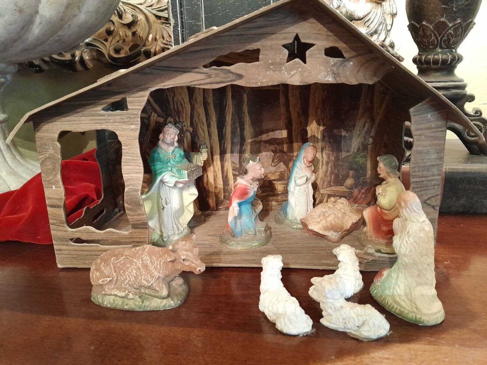 Antique Nativity Christmas Creche Set, 15 Pieces, Beautiful, Rare