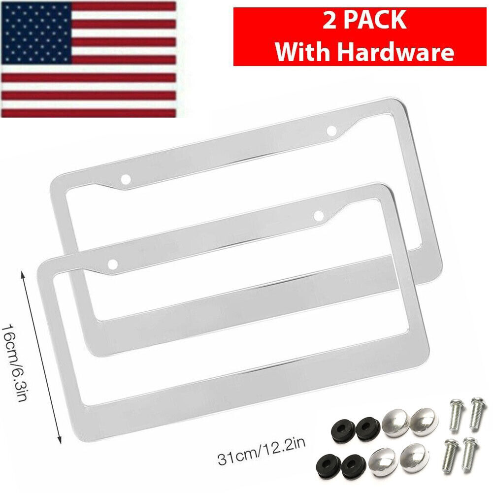 2x High Quality Stainless Steel Metal License Plate Frame Tag Cover Clear New US