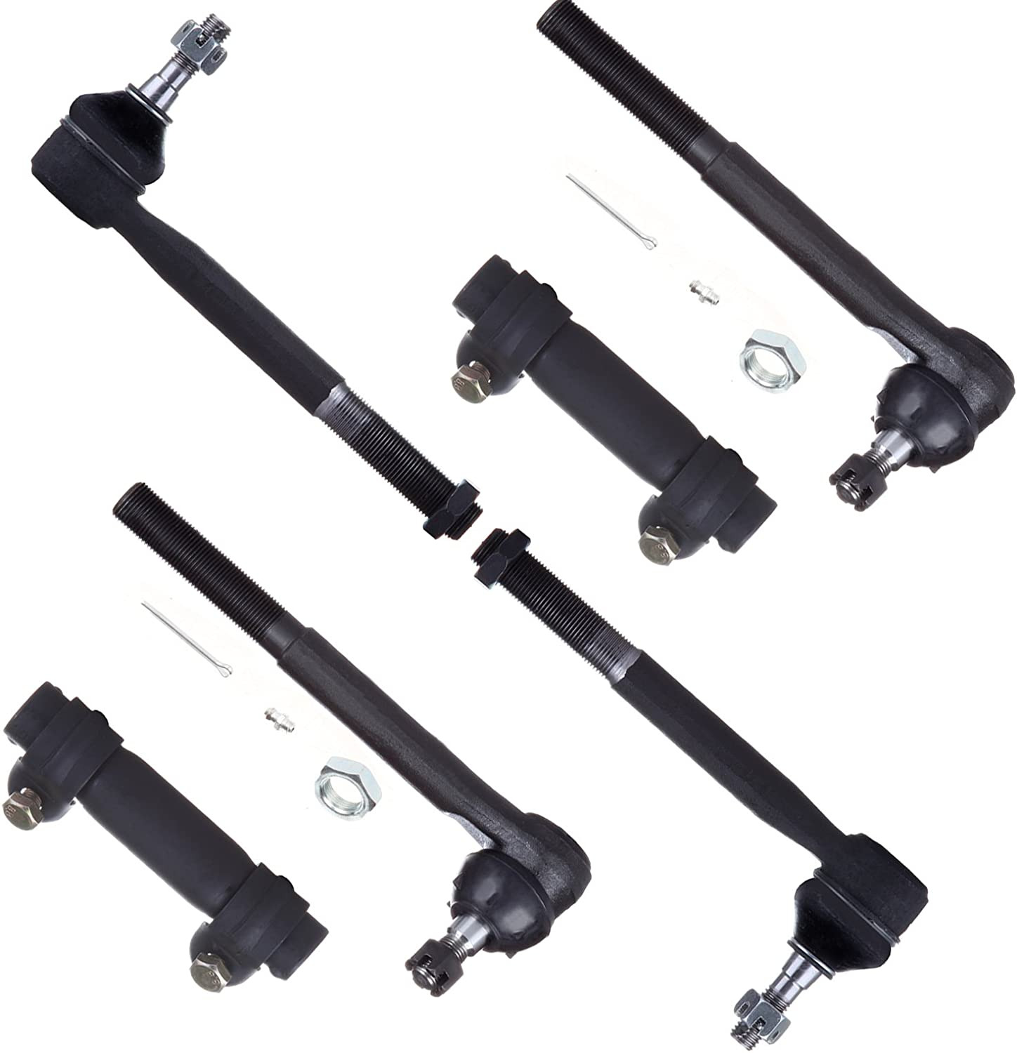 6Pcs Suspension Kit 2 Outer 2 Inner Tie Rod Ends 2 Tie Rod End Adjusting Sleeves