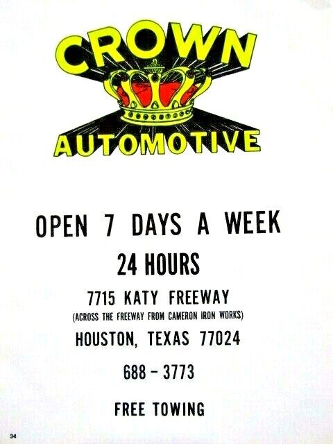 1973 CROWN Automotive Houston Texas Regional Vintage Original Print Ad 