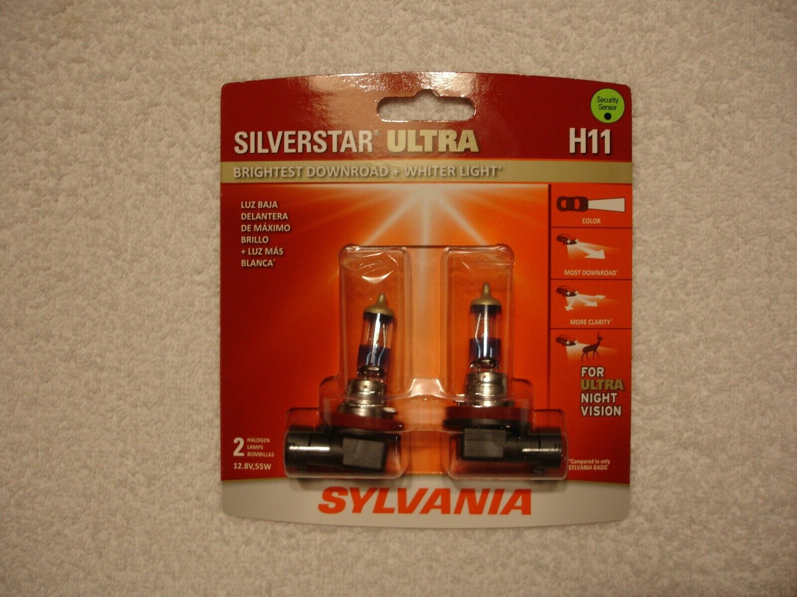 SYLVANIA Silverstar H11 ULTRA NIGHT VISION Halogen Headlight Bulbs Pack of 2 