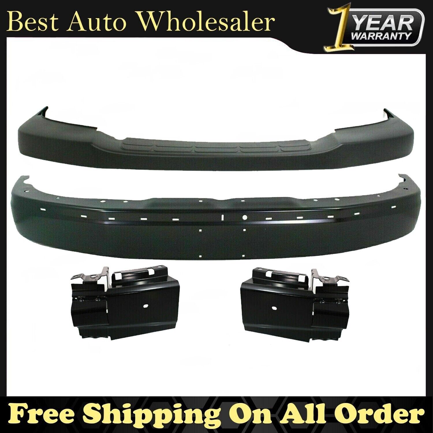 New Front Bumper Black +Cover + Brackets For 2003- 2021 Express Savana 2500 3500