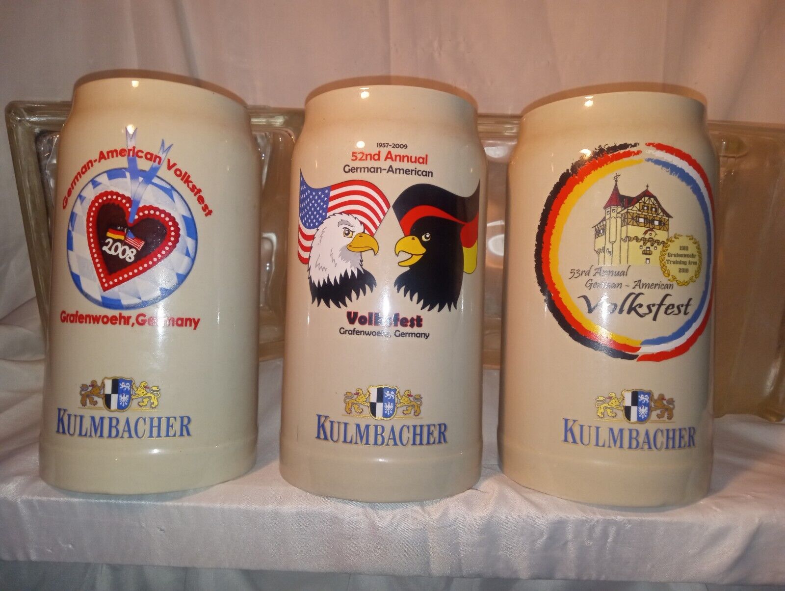 LOT 2008, 2009, 2010 German American Volksfest 1L, 2.5lb Kulmbacher Beer Steins