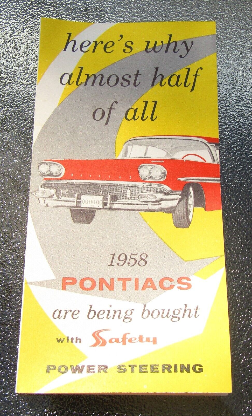 1958 Pontiac Safety POWER STEERING Dealership Illustrated Color Brochure CLEAN