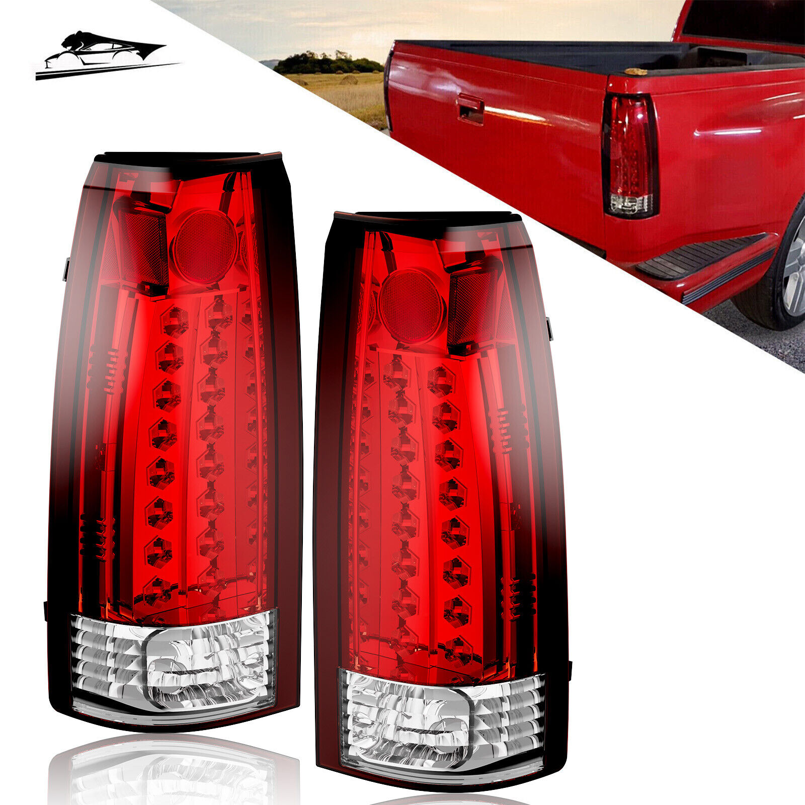 For 88-98 Chevy GMC C/K 1500 2500 Suburban Red Pair Tail Lights lamp LED