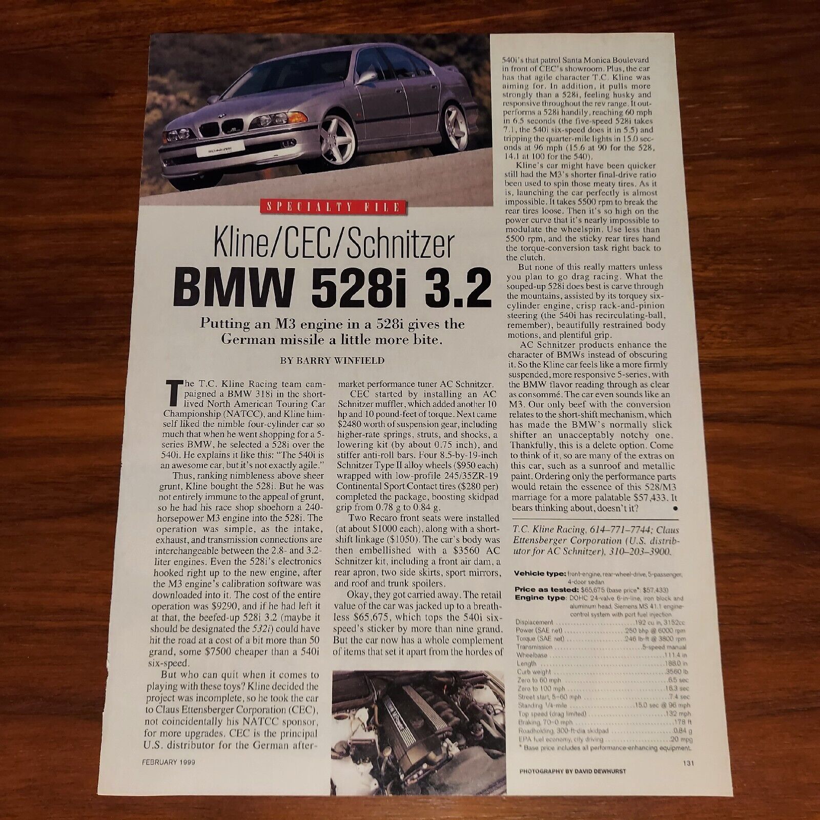 BMW E39 528i 3.2 M3 ENGINE MAGAZINE PRINT ARTICLE KLINE CEC SCHNITZER CAR DRIVER