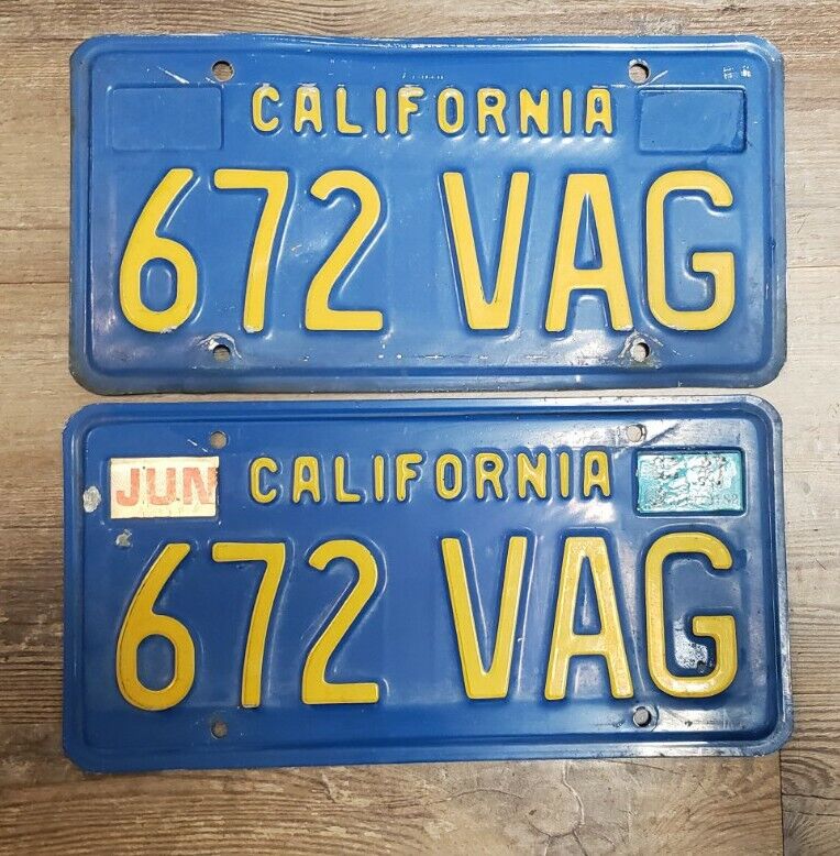 1970's 1980's California Blue License Plates Chevy Ford amc dodge CA