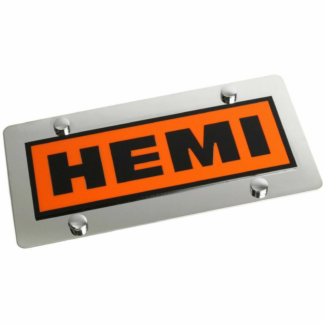 Stainless Steel HEMI Retro Badge Black Hemi Orange License Plate Frame Novelty