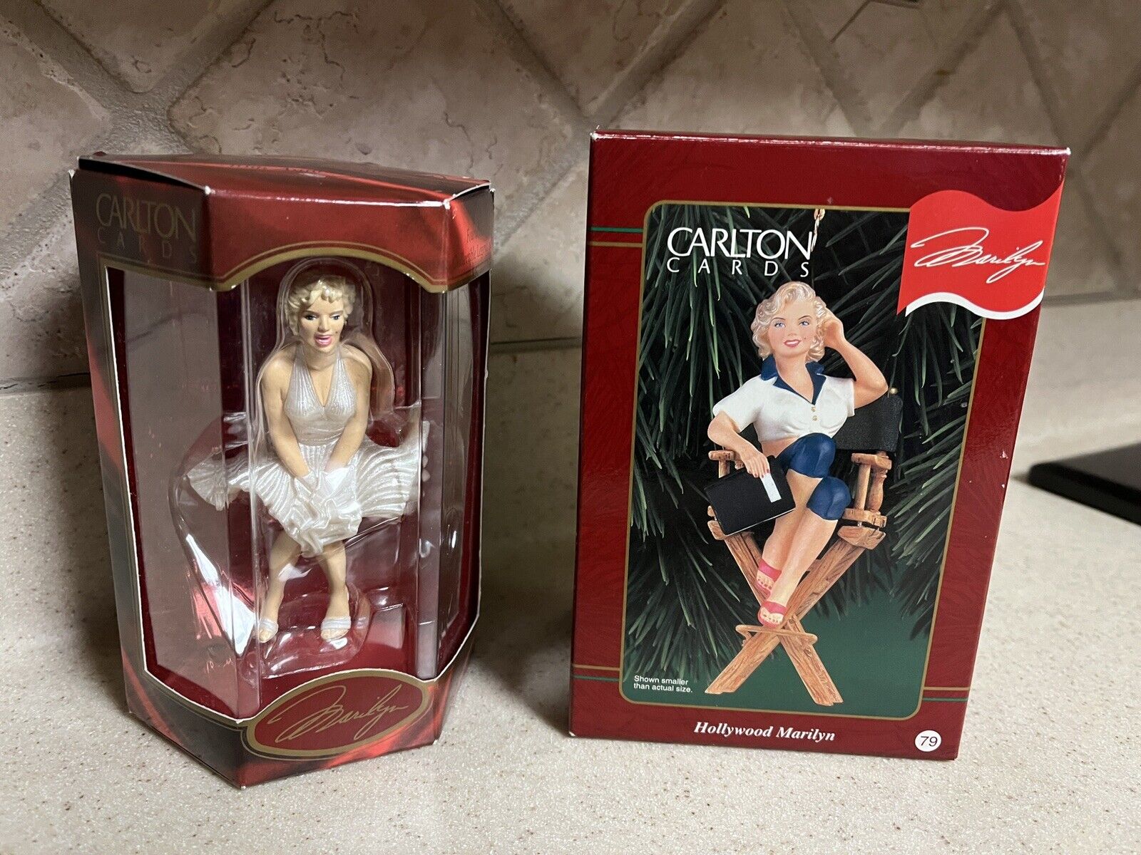Lot of 2 Vintage Carlton Cards Heirloom Collection Marilyn Monroe Ornaments