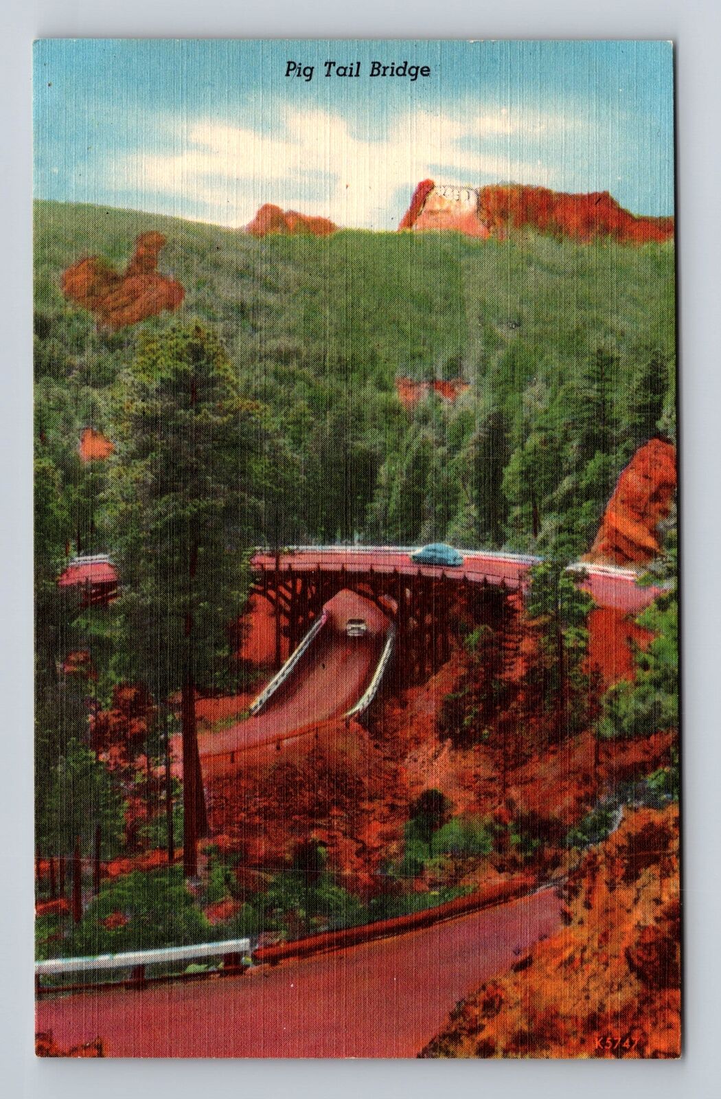 Black Hills SD-South Dakota, Pig Tail Bridge, Needles Highway Vintage Postcard