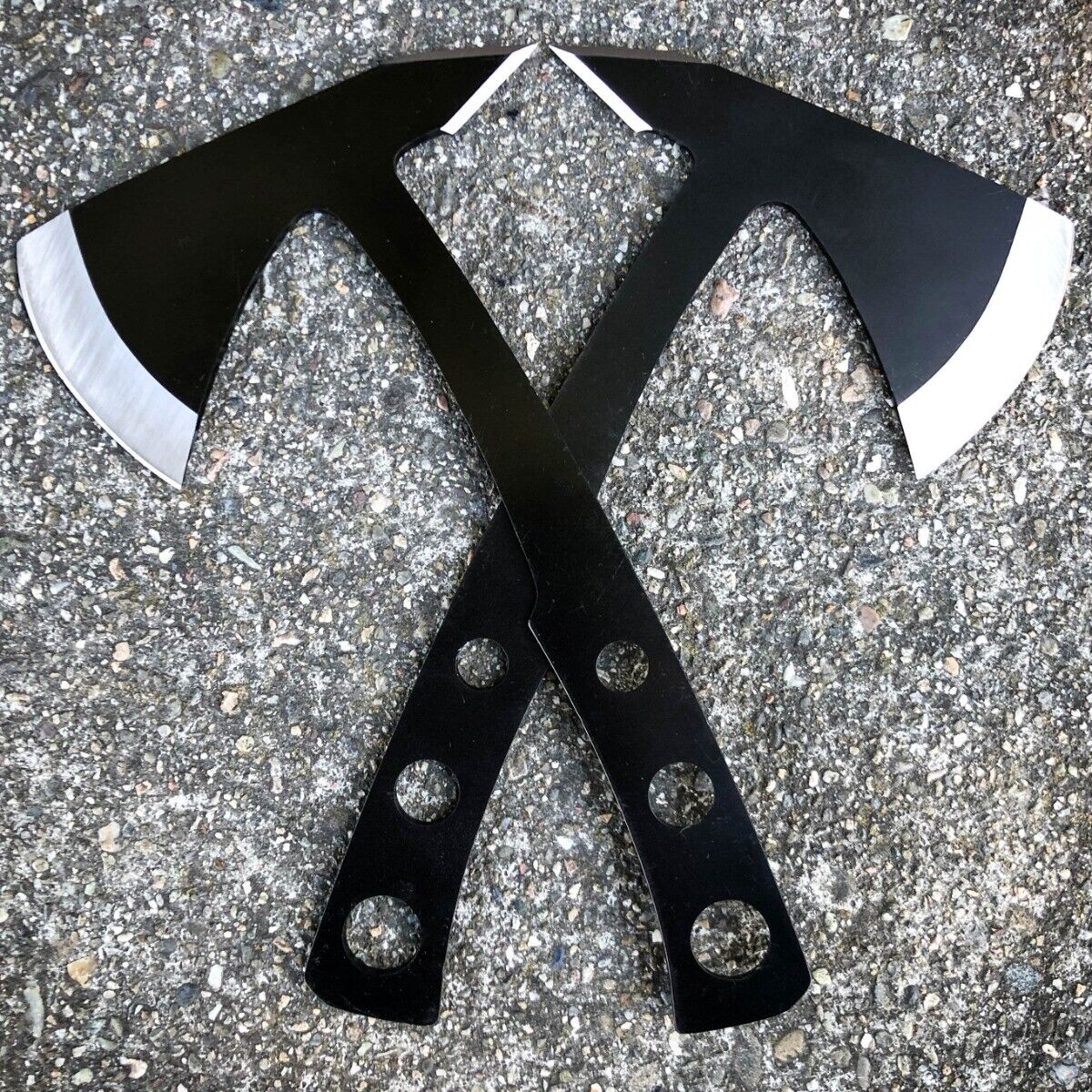 2 PC Black Tactical Axe TWIN Double Blade Head Tomahawk Hatchet Throwing Knife