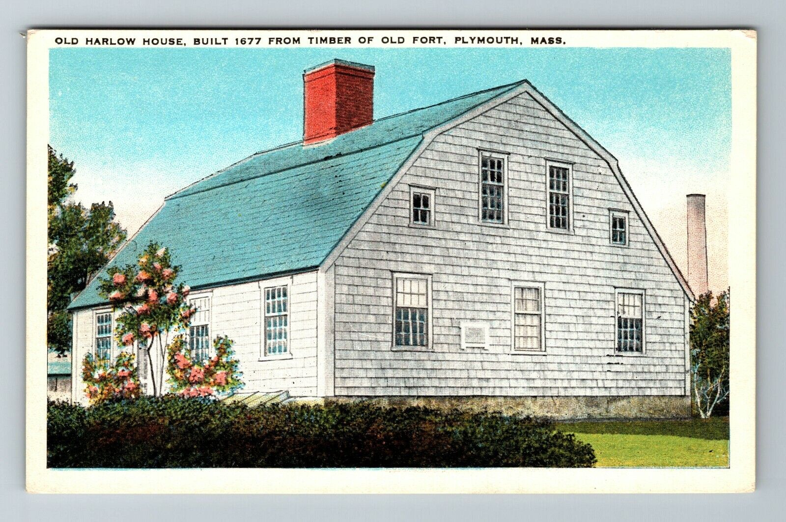 Plymouth MA-Massachusetts, Old Harlow House, Scenic Outside, Vintage Postcard