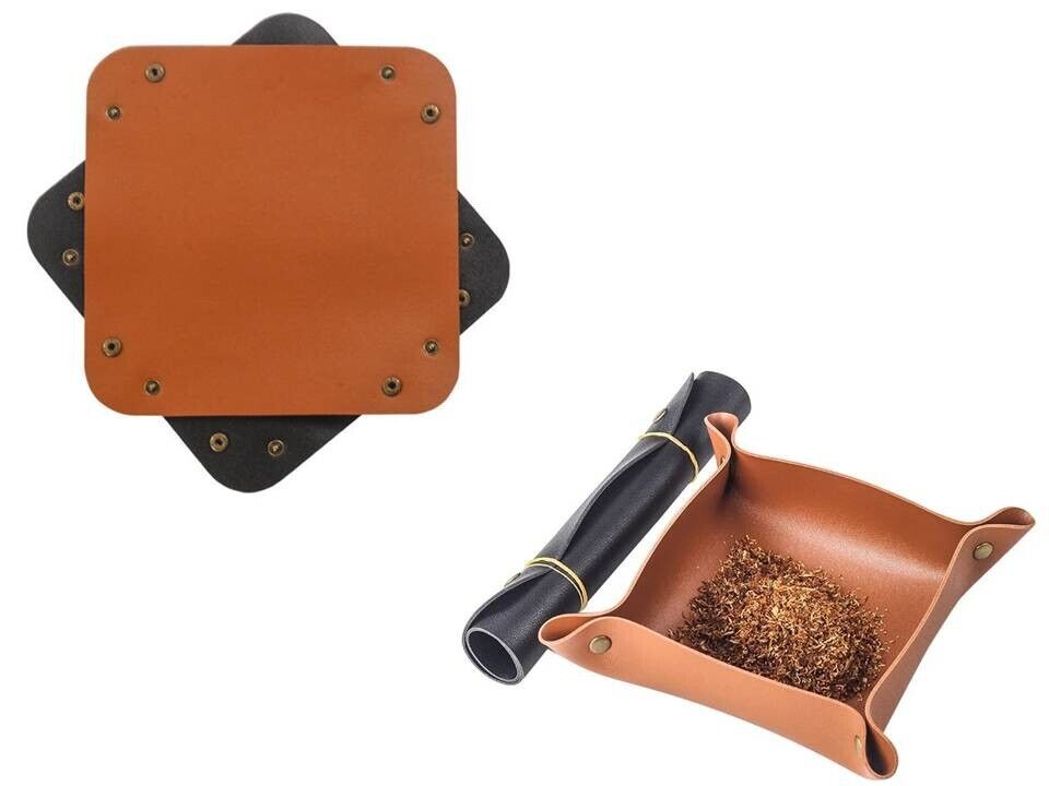 Portable PU Leather Herb Rolling Folding Smoking Tray (1-Unit), BLACK