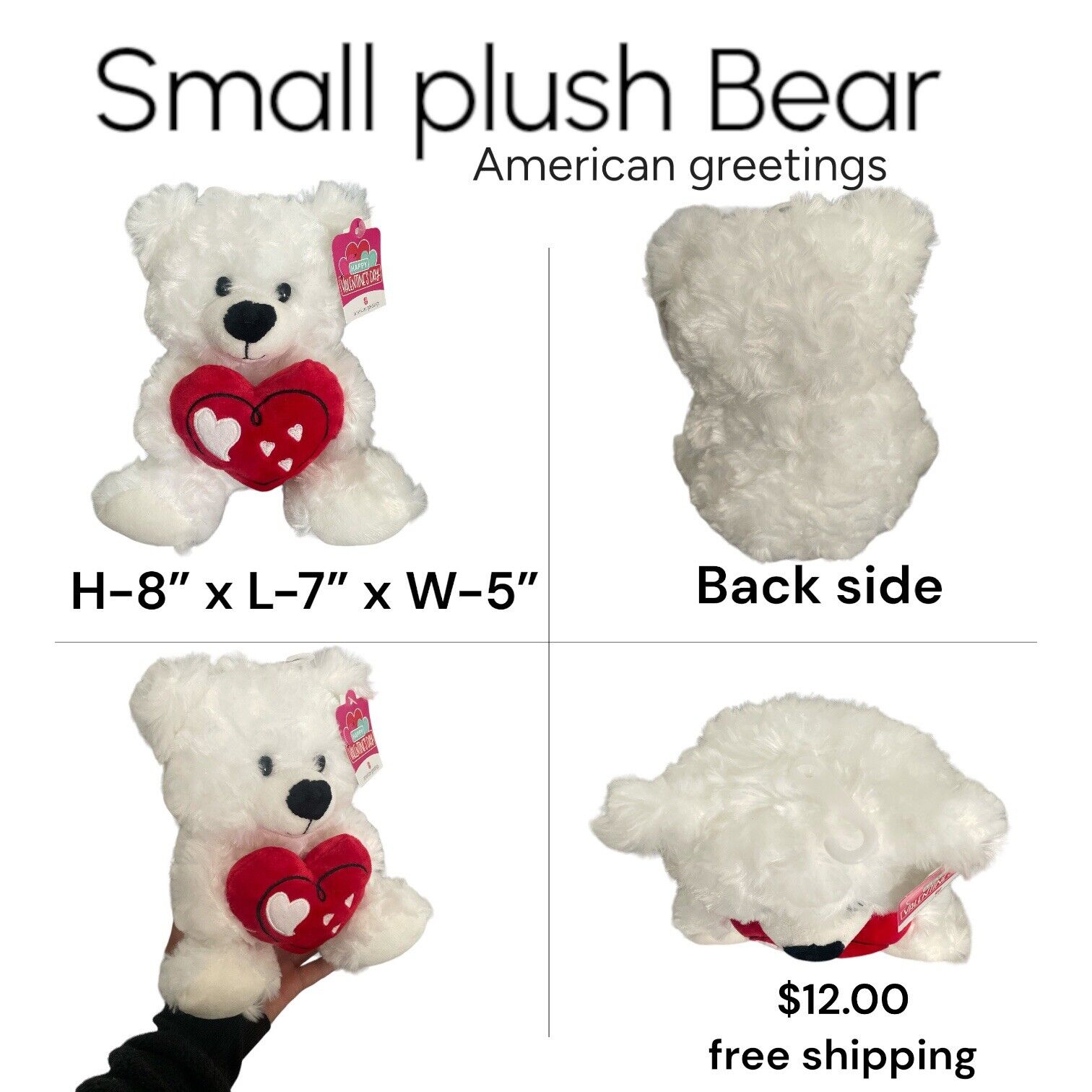 1pc. American Greetings White Bear Plush 8\