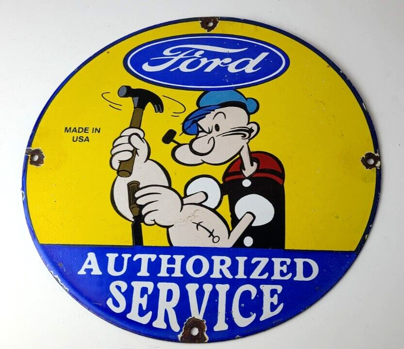 Vintage Ford Sign - Porcelain Automobiles Sign - Popeye Authorized Gas Pump Sign