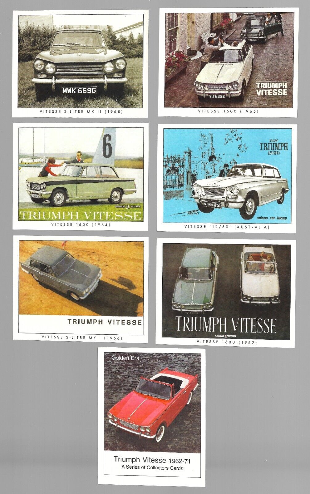 CIGARETTE/TRADE/CARDS. Golden Era. TRIUMPH VITESSE 1962-71. (2007). (Set of 7).