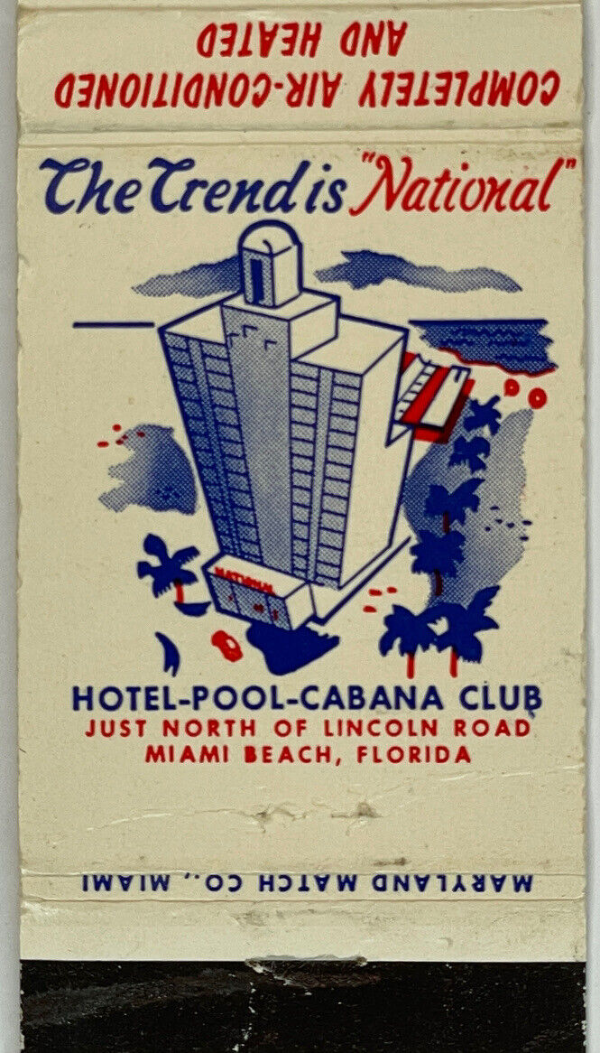 Vintage 1950s The National Hotel Miami Matchbook Cover - Florida Deco 