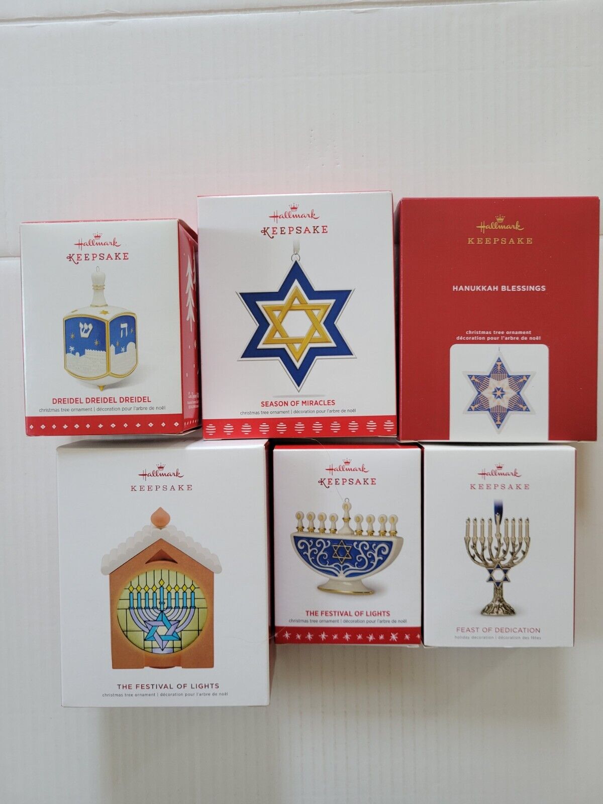 Lot of 6 Hallmark Ornaments for Hanukkah - Festival of Lights, Dreidel 2015-2020