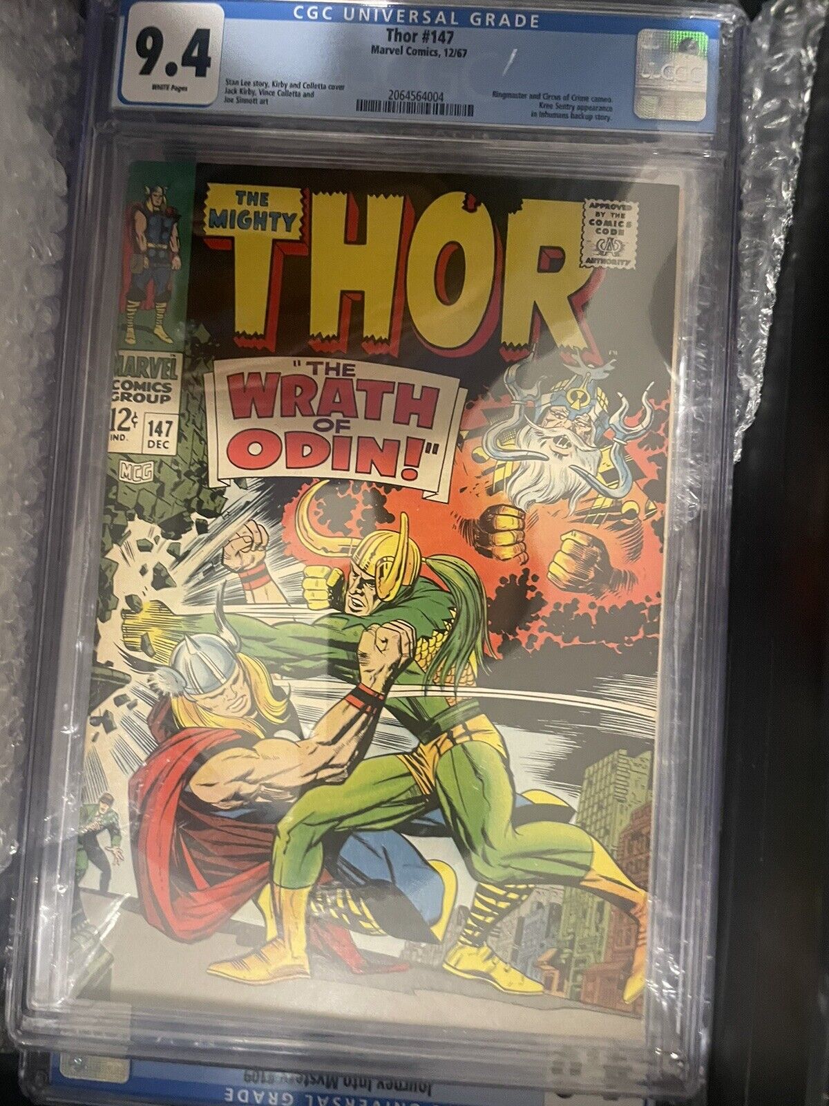THOR #147 CGC 9.4 NM  BRIGHT WHITE PAGES  CLASSIC LOKI COVER  SUPER SHARP COPY