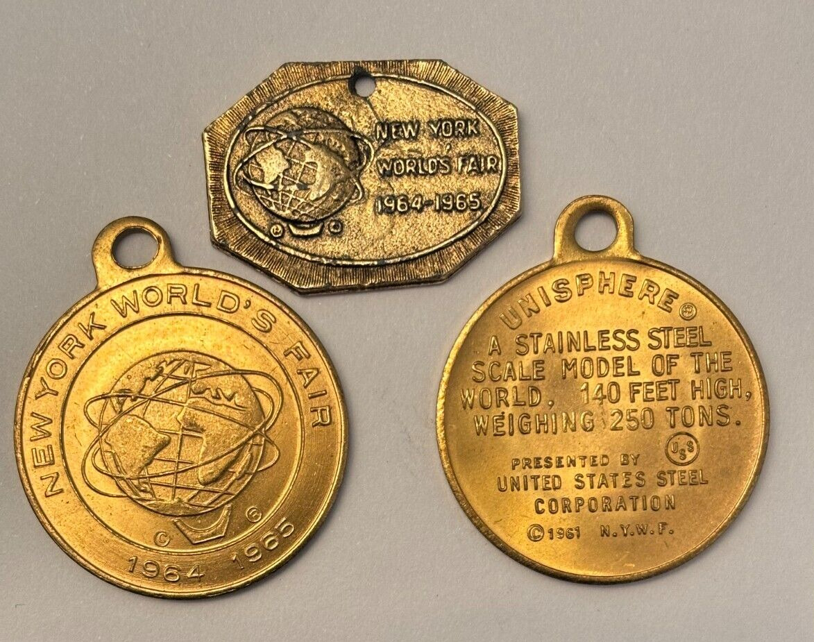 new york world\'s fair 1964-65 fobs | 3 FOBS Lot | Gold Colored