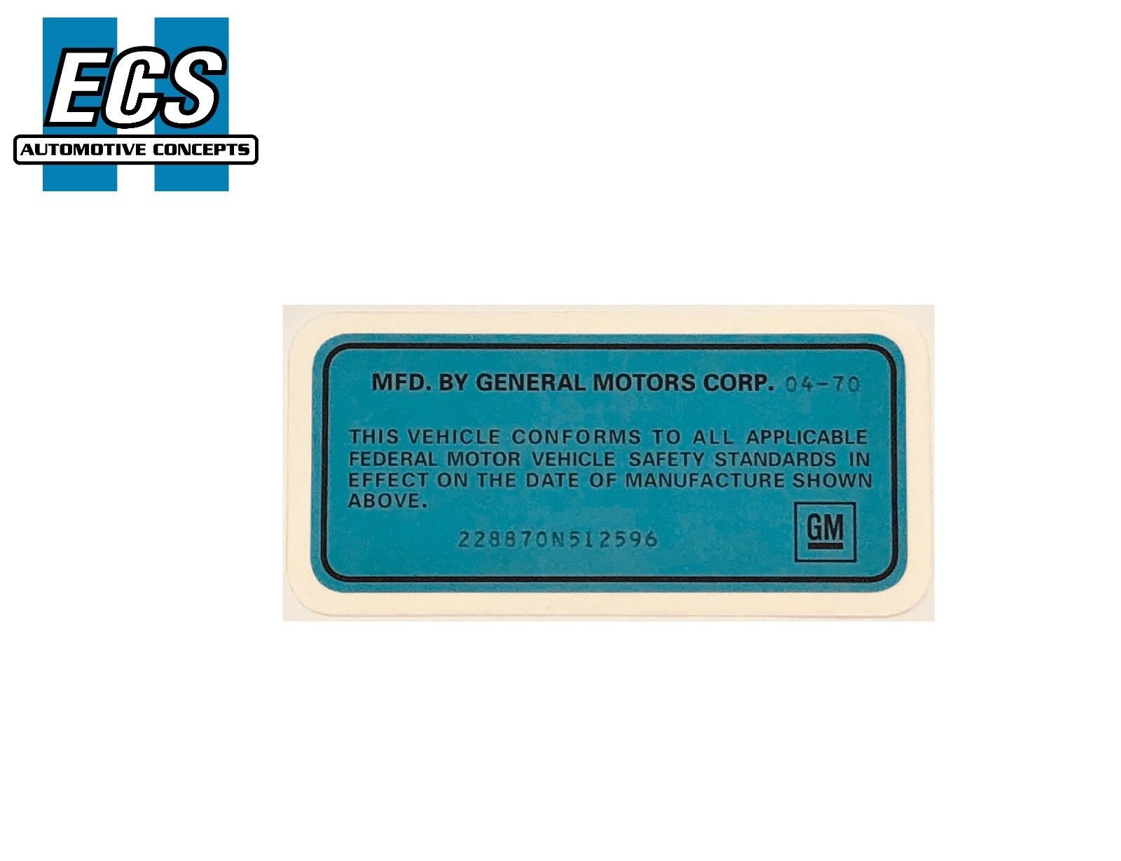 NOS r 1969 1970 1971 Pontiac and Trans AM GM VIN Safety Certification Label