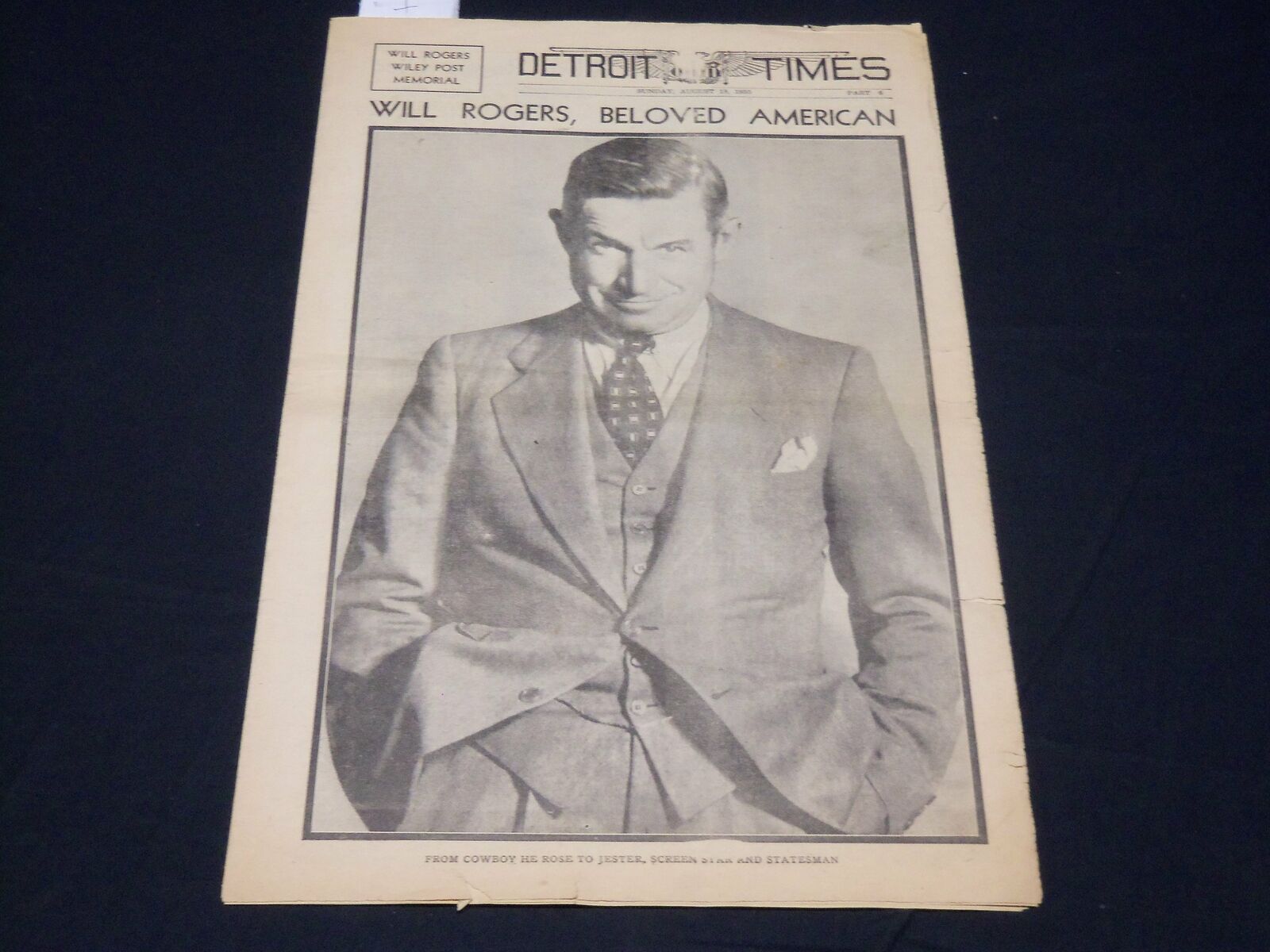1935 AUGUST 18 DETROIT TIMES NEWSPAPER - WILL ROGERS, BELOVED AMERICAN - NP 4512