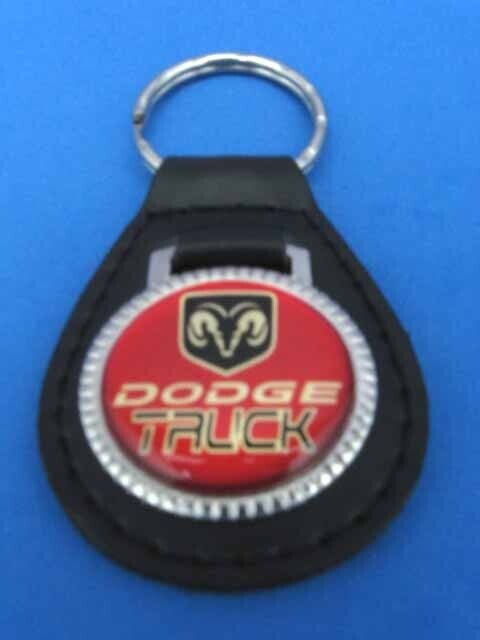 Vintage Dodge Truck genuine grain leather keyring key fob keychain - Collectible