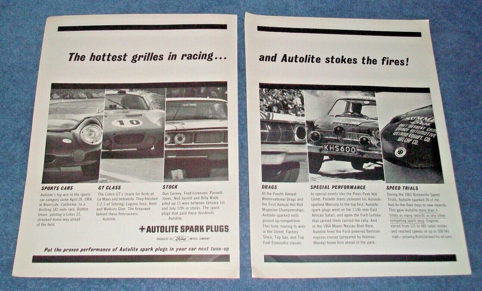 1964 Autolite Spark Plugs Vintage 2pg Ad \