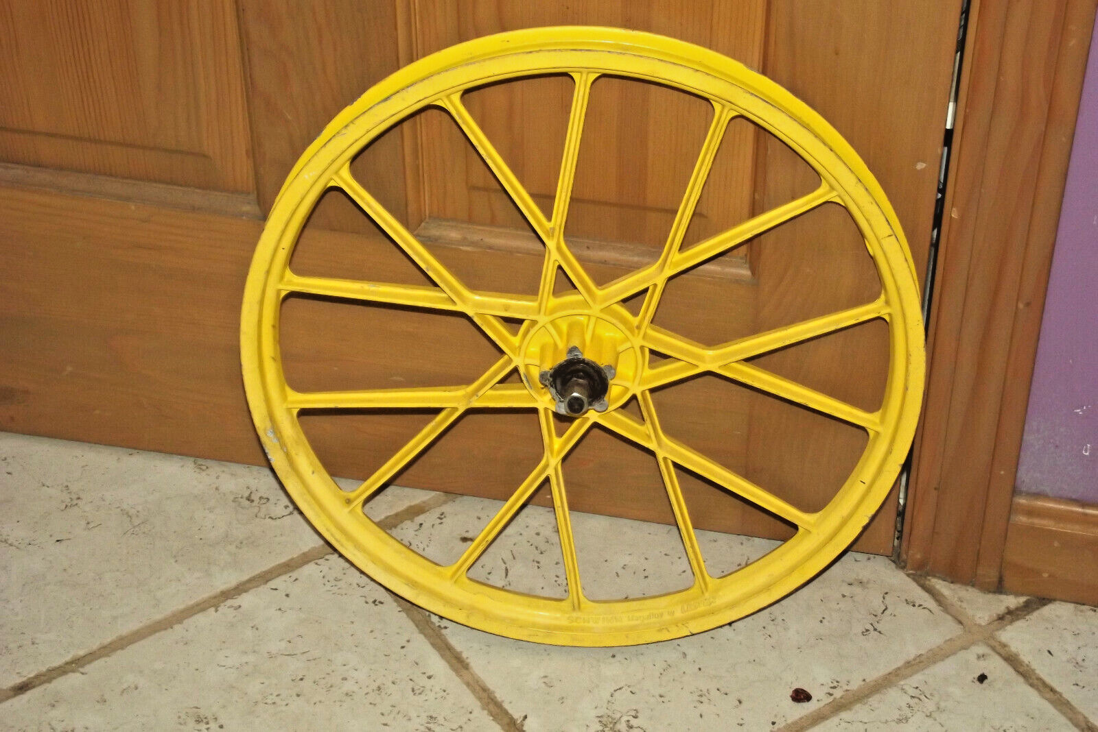 Old School Schwinn Magalloy Front Wheel Lester Yellow BMX 20\