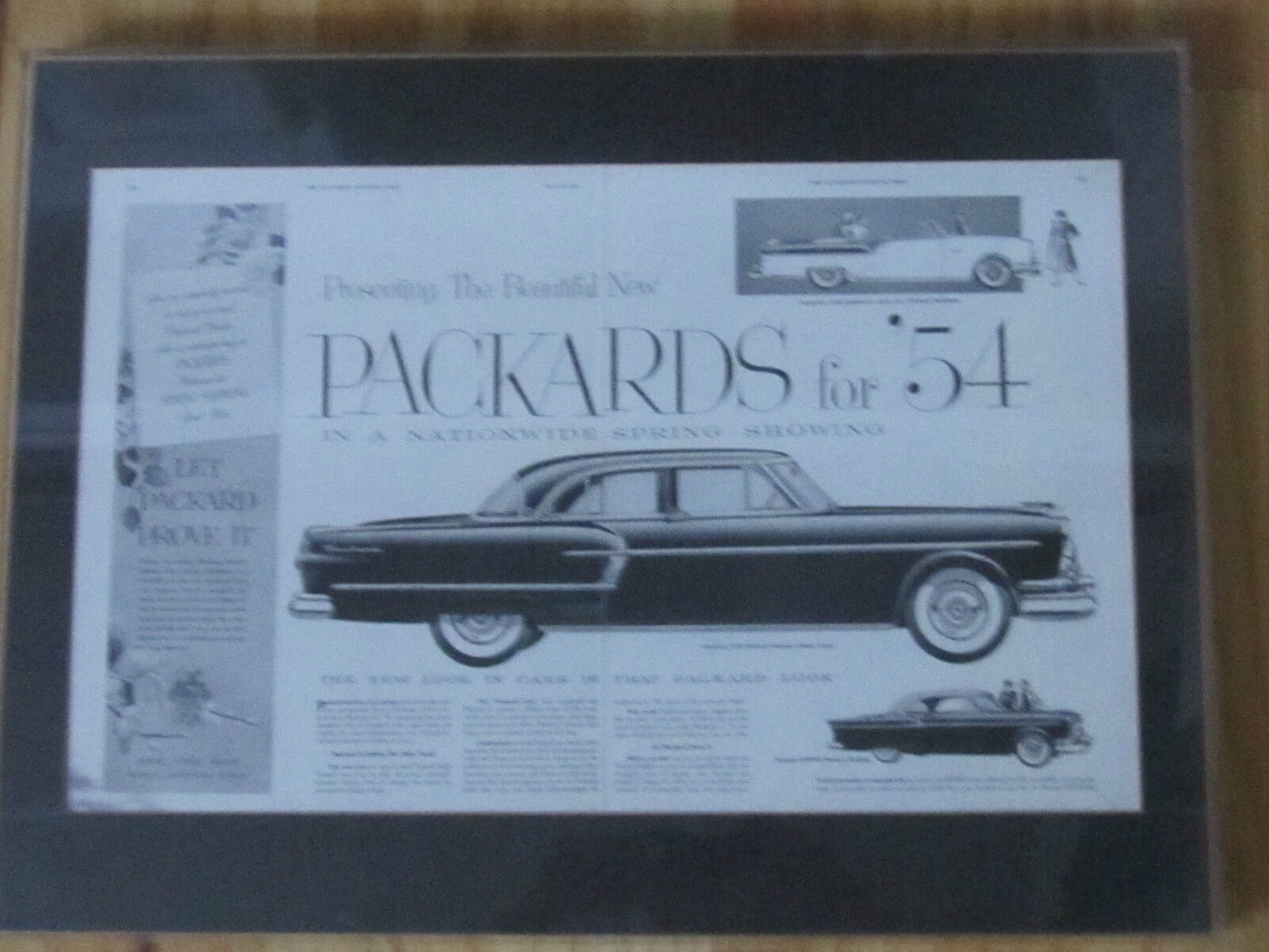 FRAMED 1954 PACKARD AUTOMOBILE AD FROM THE SAT. EVENING POST - LUCITE FRAMED -