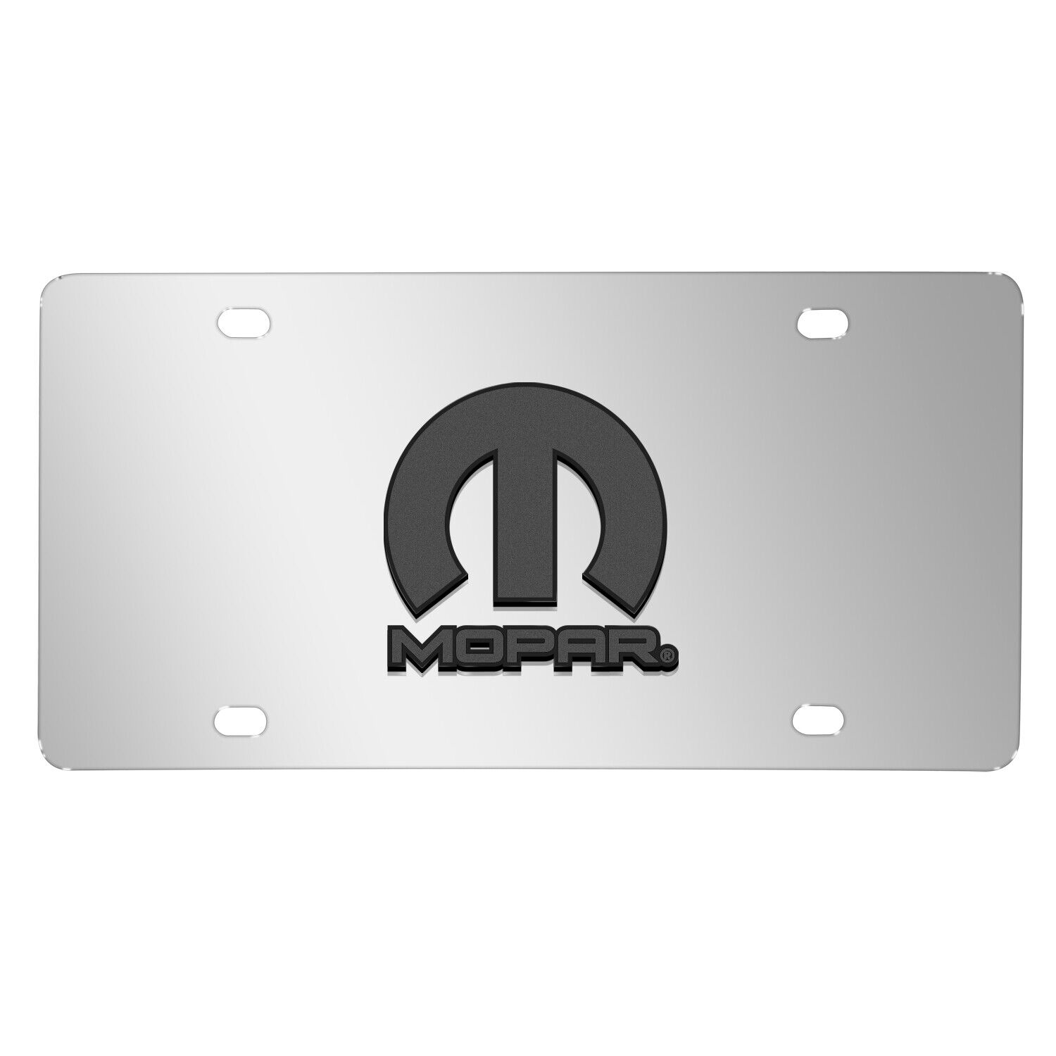 Mopar Logo 3D Dark Gray Logo on Mirror Chrome Stainless Steel License Plate