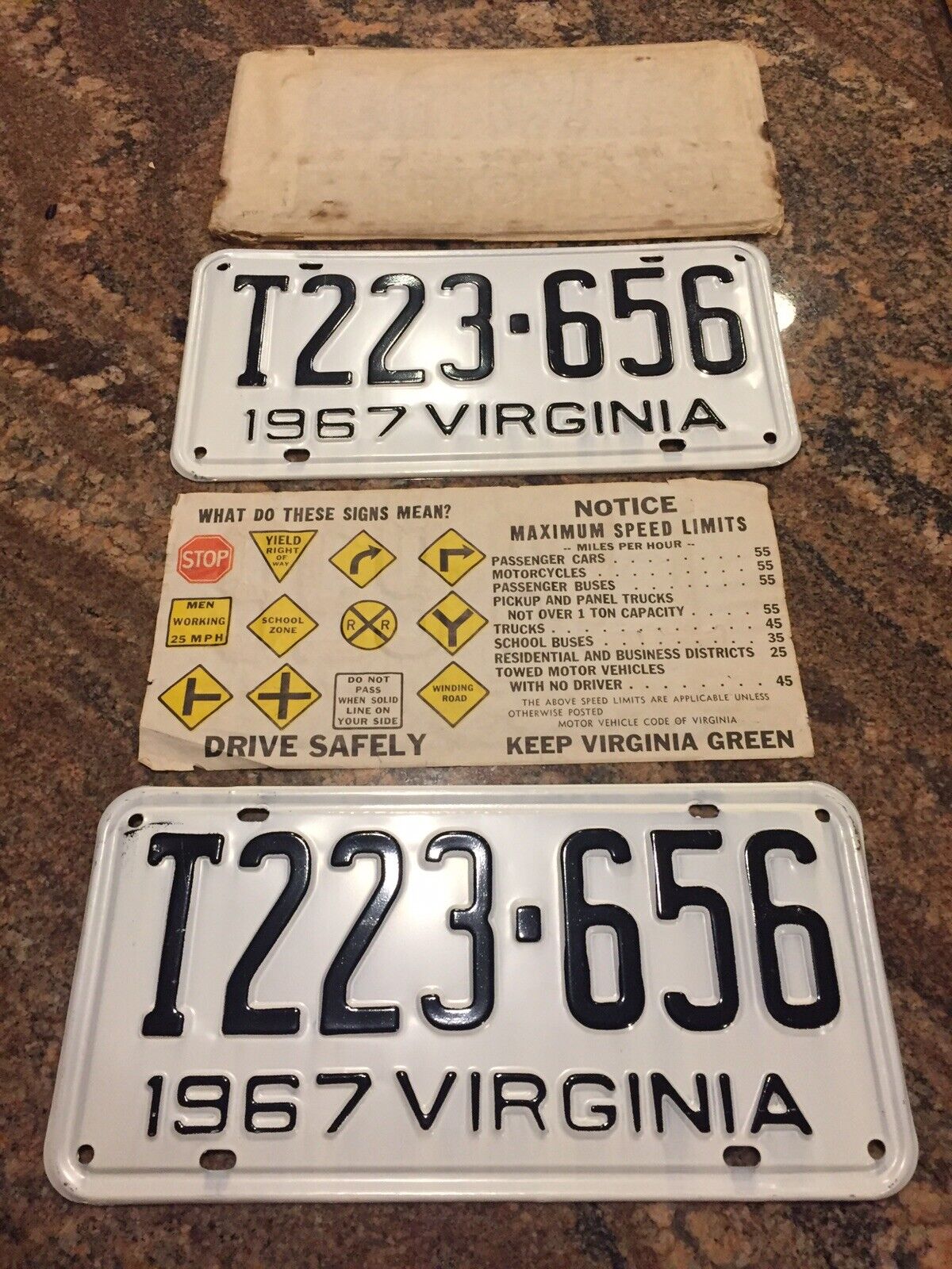 New NOS 1967 Virginia PAIR License Tags Plates #T223-656 Va