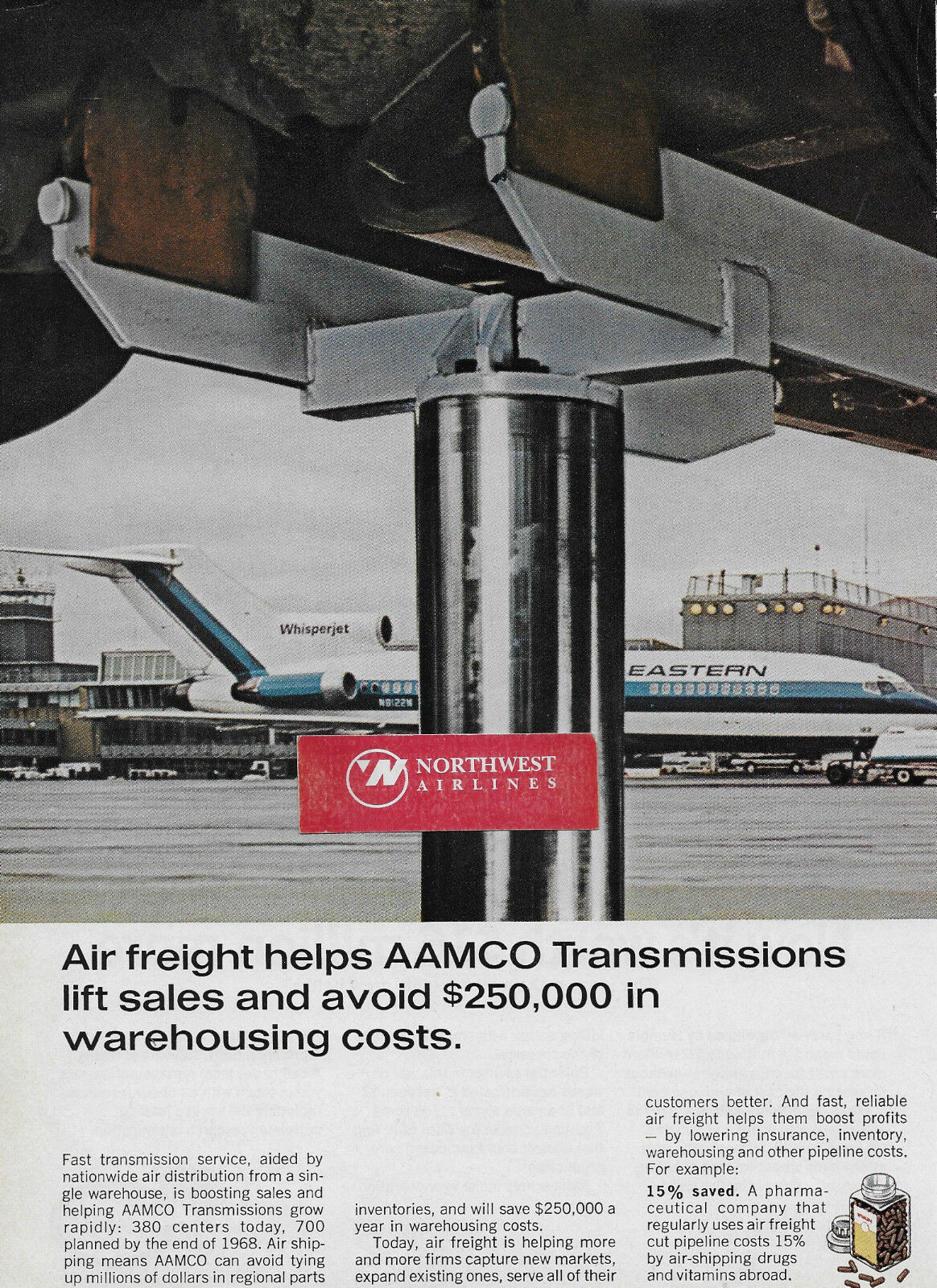 EASTERN AIRLINES BOEING 727-100 WHISPERJET #N8122M AAMCO TRANSMISSIONS 1965 AD