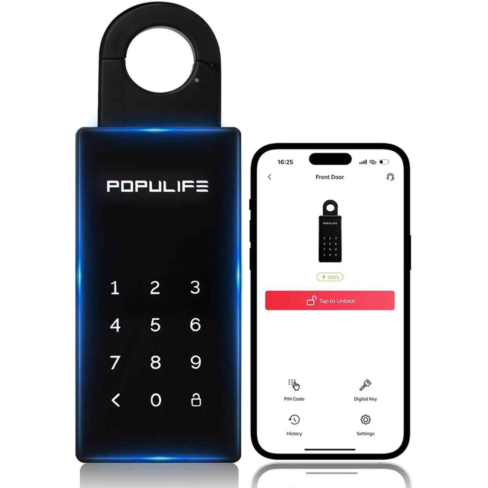 Populife Smart Key Lock Box for Outside, Wireless Lock Box for House Key